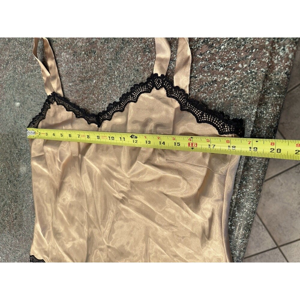 Studio I Satin Camisole Top Gold Black Lace Trim Y2K Lingerie Style Size 12 - Picture 5 of 9
